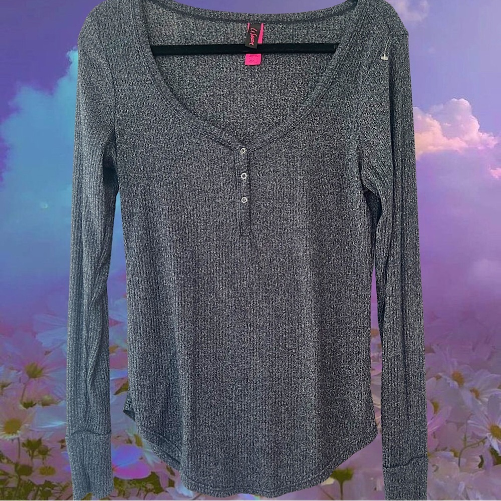 La senza long sleeve grey top button up sexy cute loungewear PJ ribbed soft
